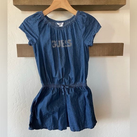 Guess Kids|Girls Denim Chambray Short sleeve romper, Bling GUESS logo•••Size 14 - Picture 1 of 5